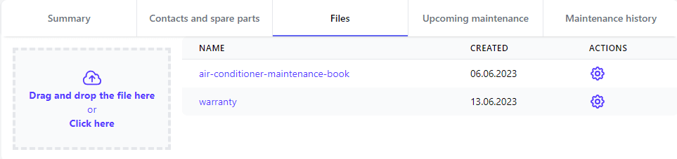 The screenshot showcases the attached files associated with a device stored in the Mainiox software, such as technical manuals, images, and documentation. These files provide valuable information about device maintenance, upkeep, and operation.