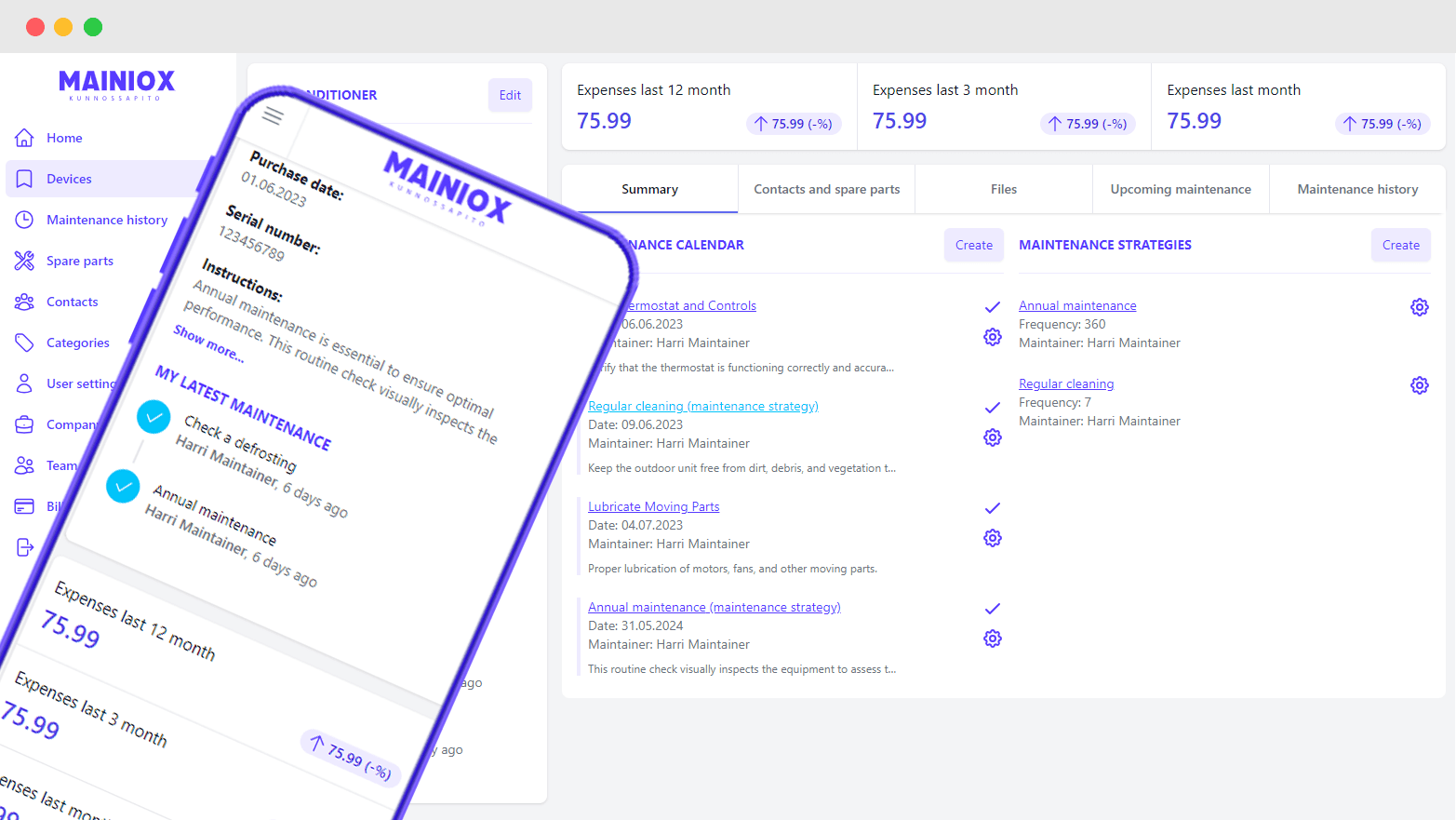 Screenshot van de Mainiox software, die uitstekend schaalt naar verschillende schermformaten. Hiermee heeft de gebruiker een adaptieve en prettige gebruikerservaring, ongeacht of het scherm van het apparaat groot of klein is.